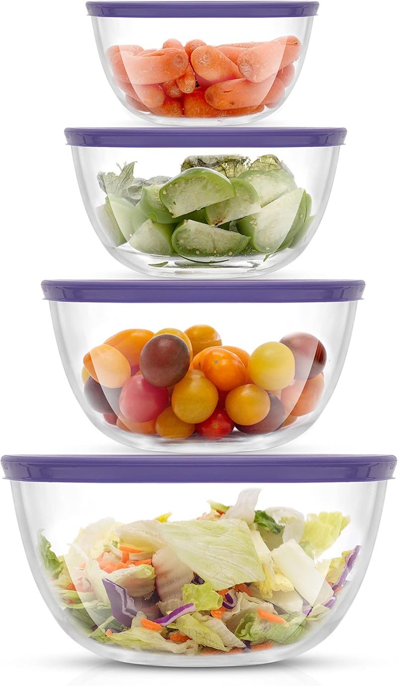 JoyJolt Very Peri 8pc Glass Mixing Bowls with Lids Set - Large Nesting Bowls, 2 Qt, Durable, Dishwasher & Microwave Safe - Image 1